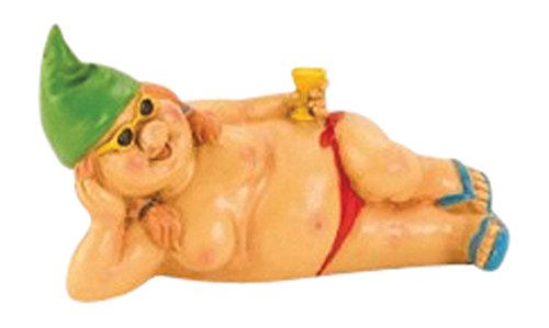 IKO Garden gnome Lady 23 cm large nude cocktail with hat (Blue)