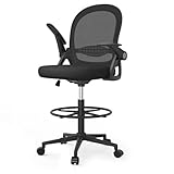 naspaluro Silla de Oficina con Anillo Reposapiés, Silla de Escritorio Ergonómica con Malla Transpirable, Reposabrazos Abatibles, Silla para Ordenador de Altura Regulable, Silla Giratoria de 360°