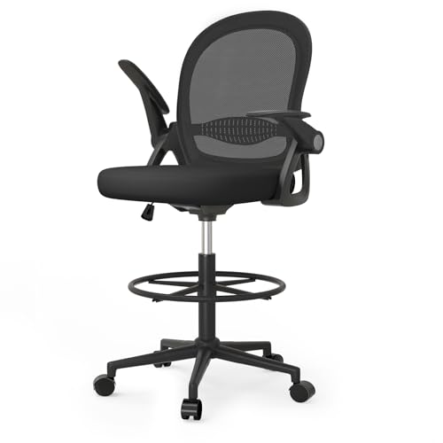 naspaluro Drafting Chair Tall Office Chair Ergonomic Desk Chair Swivel Painting Chair with Flip-up Armrests and Adjustable Footrest Ring for Home Office - Black