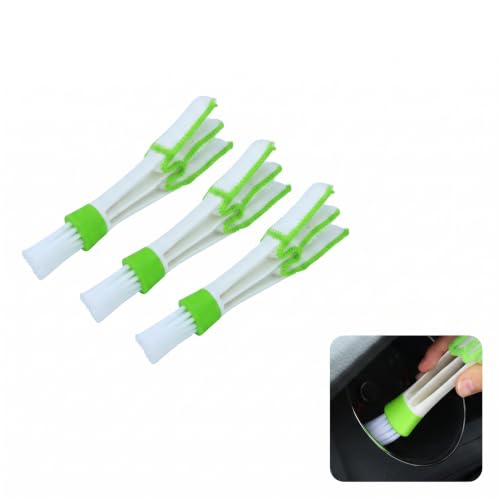 Pumruny 3 PCS Car Air Vent Mini Duster, 3 Arms Auto Air Conditioner Brush with Microfiber Cloth, Flexible Handle Cleaning Tool for Dashboard, Keyboard, Blinds Fans (Green)
