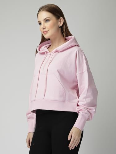 Image of Unifirnge Casual Wear Solid Crop Zipper Jacket Hooded Neck Full Sleeves Hoodie for Women Hoodies Women Stylish Sweater for Woman Stylish Cotton Blend Fleece Hoodie Winter wear Hood Regular Fit