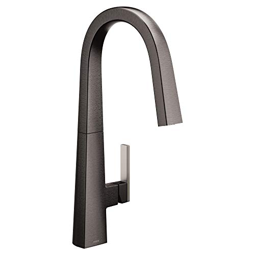 Review Discount Moen S75005BLS Nio One-Handle Pull-down Kitchen Faucet with Power Clean, Includes Secondary Finish Handle Option, Black Stainless