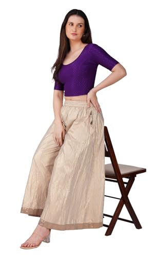Image of Fressia Fabrics Pure Cotton 4-Way Stretch Readymade Blouse for Women | Free Size to 4XL Stretchable Round Neck Dobby Cotton Half Sleeve Readymade Saree Blouse for Women Stylish