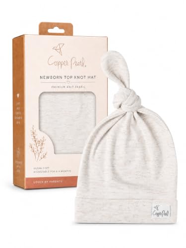 Image of Copper Pearl Baby Beanie Hat Top Knot Stretchy Soft Oat