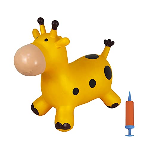 Bouncy Horse Hopper, Giraffe Jumping Horse, Ride On Bouncy Animal Toys, Indoor Outdoor Inflatable Space Hopper for 3, 4, 5 Year Old Kids/ Toddlers, Yellow