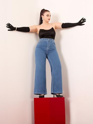 Image of Miss Chase A+ Women's Wide Leg High Rise Regular Length Stretchable Denim Jeans