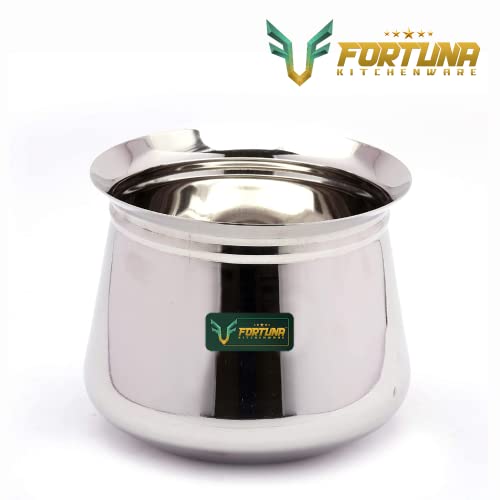 Image of Stainless Steel Kanchi /Temple /Dahi Handi /Cookware & Serveware (Without Handle & Lid) - 2 Unit - Capacity - 400ml & 1000ml , 14.4 x 14.4 x 9.3 cm, Silver