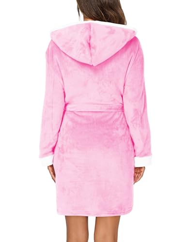 HOTOUCH Womens Hooded Bathrobe Fleece Robe Super Soft Plush Robe Velour Bathrobe4