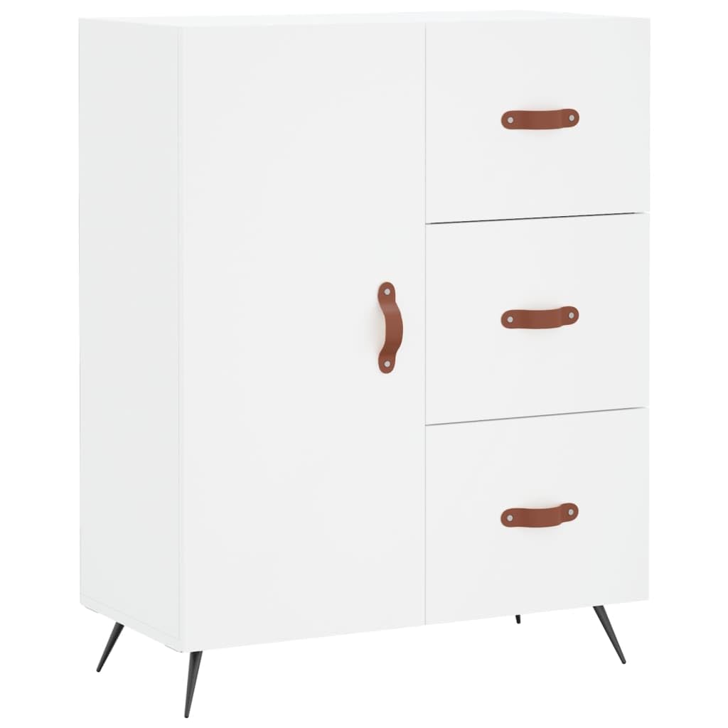Bufet wysoki biały 69,5x34x180 cm, szafka do przechowywania z drewna inżynieryjnego z drzwiami i metalowymi nogami, duża przestrzeń do przechowywania w eleganckim wnętrzu