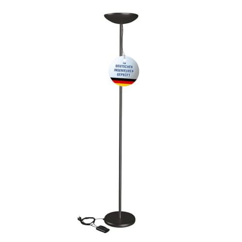MAUL Stehlampe Halogen MAULsky | Lampe stufenlos dimmbar | Leselampe mit Fußschalter | Stehlampe Wohnzimmer, Büro | Deckenfluter mit 2900 Kelvin | 28 x 28 x 183 cm | Schwarz