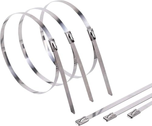 Image of Metal Cable Zip Ties 12 Inch Heavy Duty Stainless Steel Self-Locking Cable Ties for Machinery, Vehicles, Farms, Pipes, Roofs, Cables & Outdoor Applications (Pack of 25)