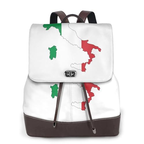 Sac à dos en cuir imprimé carte drapeau italien multifonction pour ordinateur portable