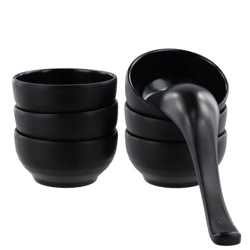 Ziyonix Set di 6 ciotole per salsa di soia in ceramica, 90 ml, piccole ciotole per salsa di soia con cucchiaio per condimenti, sushi ketchup, barbecue