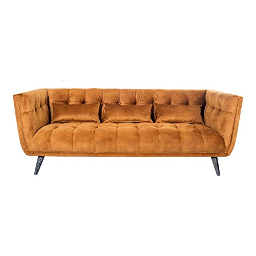 Vintage Line Clubsofa Woodbrook 3-Sitzer Velvet-Brown samt Loungesofa Couch Sofa