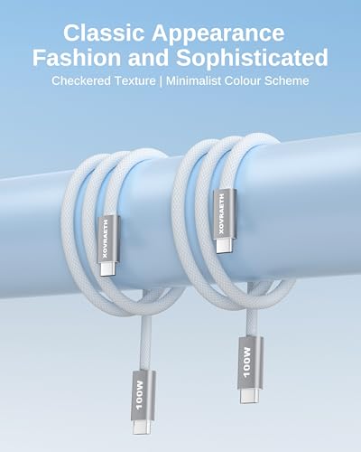 Image of USB C to USB C Cable, 10ft, 100W PD 5A Fast Charging Cord, Aluminum Connector & Nylon Braided Type C Charger Cord for iPhone 17 /16 /15, MacBook Air /Pro, iPad Pro, Samsung S25 /S24 /S23, Pixel 10(White)