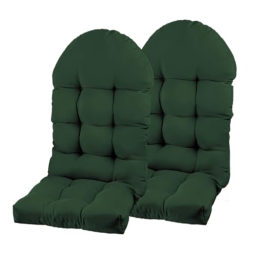 Image of Adirondack Chair Cushion, Rocking Chair Cushion 44x19.4x4 inch, High Back Patio Cushions of Upper and Lower with Ties, Sunscreen and Fade-Resistant (Dark Green, 2)