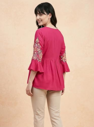Image of Bee M Pee Designer Women's Short Kurti Navy Embroidered Viscose Rayon Tunic Tops