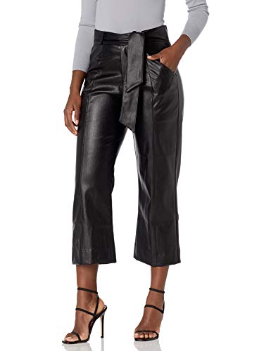 KENDALL + KYLIE Women's Vegan Leather Cropped Tie Waist Pant, Black, Large
