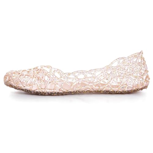 Stunner Women's Beach Jelly Shoes Slip On Crystal Summer Soft Hollow Ballet Flats3