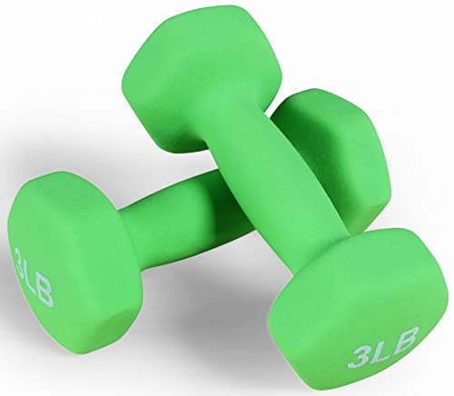 Fitvids Neoprene Dumbbell Hand Weights, Anti-Slip, Anti-roll, Hex Shape Colorful, 3-Pound, Pair