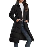Daunenjacke mit Kapuze Damen Langer Warmer wattierter Mantel Einfarbige Winterjacke Knöchellange geschlitzte Steppjacke Daunenjacke mit Rollkragen Wintermantel Bomberjacken Übergangsjacke