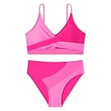 LJGVDXT Girls Swimsuit V Neck Bikini Set Bathing Suits Color Block Two Piece Swimsuits 7-8 Yeaes