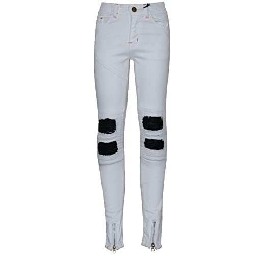Kids Girls Stretchy Jeans Designer Ripped Drape - Girls Jeans JN27 White 13-144