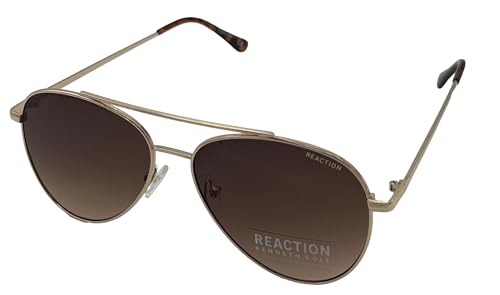 Kenneth Cole Reaction Mens Shiny Gold Metal Aviator Sunglass KC1386 32F