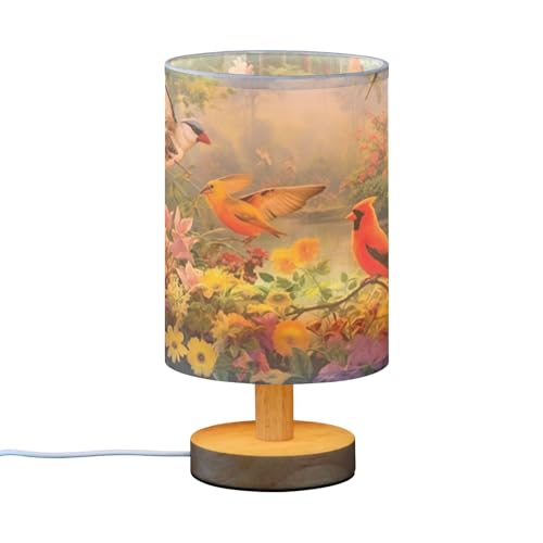 Ewusp Lámpara de mesita de noche colorida para dormitorio, lámpara LED de mesita de noche con puertos de carga USB, pantalla de tela y base de madera para escritorio, sala de estar, guardería, oficina - imagen 2