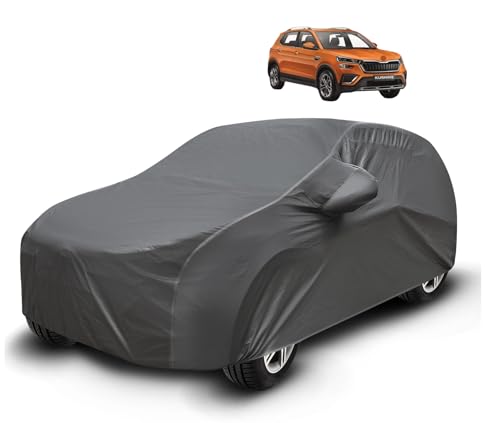 Image of Auto Hub Waterproof Car Cover Compatible with Kushaq with Mirror Pockets, Soft Cotton Lining, Kushaq Car Cover Waterproof, Grey