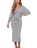 ZHPUAT Women’s Sweater Dress Sexy V-Neck Long Batwing Sleeves Backless Wrap Cocktail Bodycon Dress...