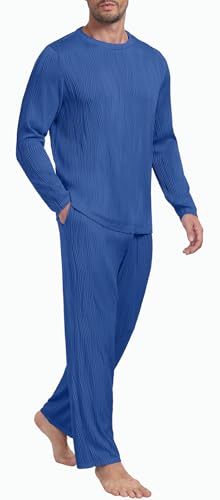 PrinStory Men's Pajama Set Soft Long Sleeve Shirts and Pants Mens Pjs Loungewear 2025 Outfits3