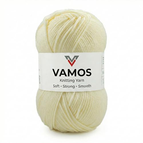 Image of VAMOS Acrylic Hand Knitting & Crochet Yarn - 100g Ball, 4 ply Soft Yarn for Knitting Sweaters, Scarves, Hats, Amigurumi, Babywear & DIY Crafts (Cream)