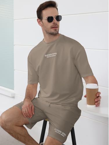 Ryehack Men's 2 Piece Outfits Short Sleeve Crew Neck Summer T Shirt and Drawstring Casual Track Shorts Sportswear Sets4