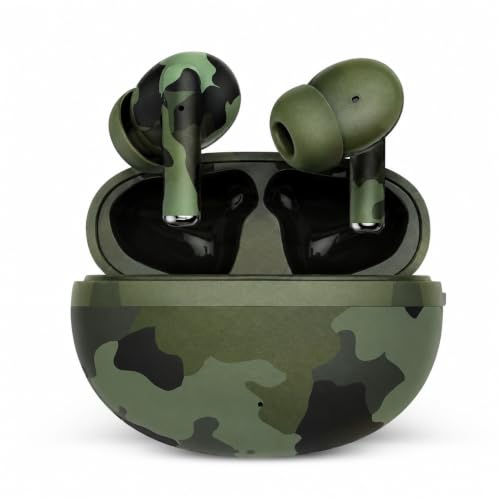 Image of J38 Army Series Truly Wireless Bluetooth Earbuds with Bluetooth v5.4, 36H Playtime, ENC Calling Mic, Touch Controls, Deep Bass, Type-C Charging, Camouflage Green
