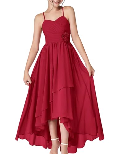 Junior Bridesmaid Dresses High Low Chiffon Flower Girl Dresses for Wedding Floral Party Dress for Teen Girls