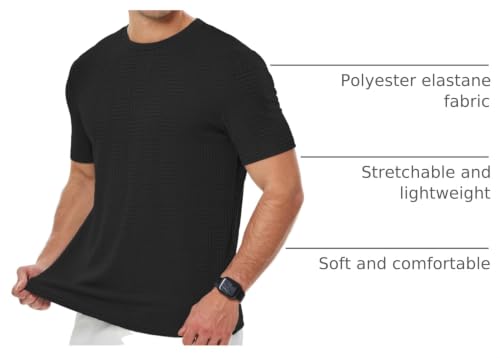 Image of JMIERR Mens T-Shirt Casual Stretch Solid Crewneck Short Sleeve Tees Textured Shirts