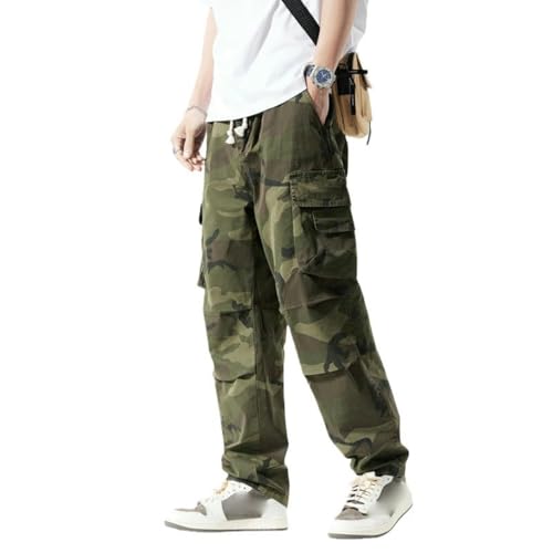 Pantalon cargo décontracté homme coupe droite à jambe large motif camouflage vintage