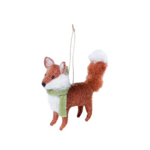 Inge-glas Christbaumschmuck Fuchs Wolle 10cm - Figur zum Aufhängen - 1 Stück - bruchfest - Weihnachtsbaum Anhänger für Weihnachten - Christbaumanhänger & Weihnachtsbaumschmuck - Orange Weiß Grün