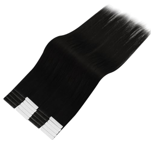 Image of LaaVoo Invisible Tape in Hair Extensions Human Hiar Seamless Tape in Extensions Jet Black Human Hair Tapes in Hair Extension 14 Inch 50g 20Pcs