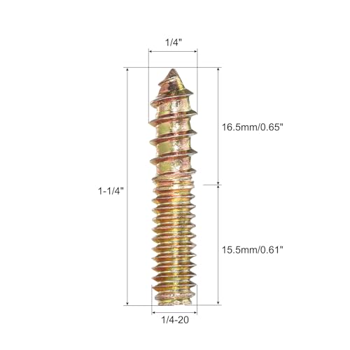 Image of uxcell 1 /4-20 x 1-1 /4 inch Hanger Bolts Double Head Dowel Screw for Wood Furniture 40pcs