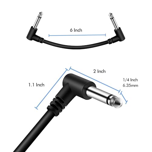 Image of 6 Pack 6 Inch Guitar Patch Cables, Black Guitar Pedal Cable Effect Cable Cord, 1 /4 inch inch TS Right Angle Guitar Patch Cable (6 INCH, 6)