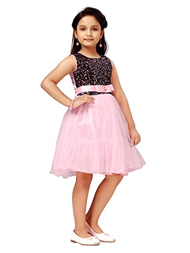 Image of MUHURATAM Girl's Net Fit and Flare Knee-Length Dress