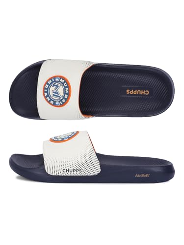Image of CHUPPS Mi Ace Orange Navy Drift Orthopedic Slippers | Soft Footpharma Footbed | Breathable Ventilation Holes | Lightweight Flip Flops | Anti-Skid Chappals for Everyday For Mens