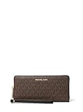Michael Kors Jet Set Travel Continental, Gold-Tone Hardware/MK Signature Coated Twill/Brown/Black