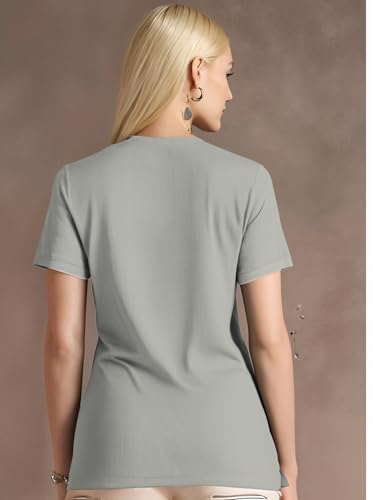 Image of Mack Jonney Ribbed |Regular Fit | Half Sleeves 100% Cotton Polo Neck Self Design with Zip T-Shirt for Women-M950