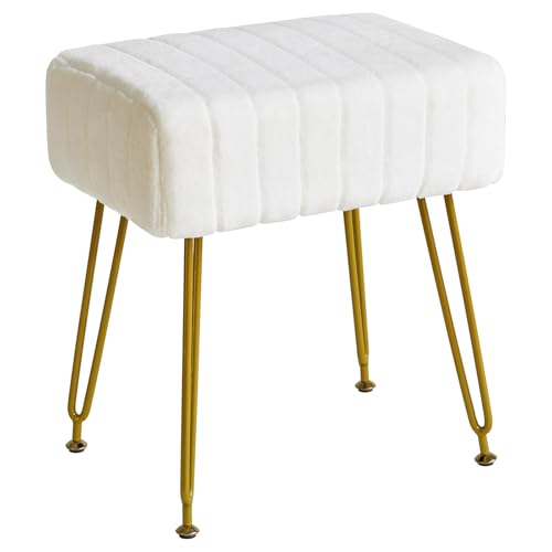 IBUYKE Otomano, Taburete Rectangular de Terciopelo, Mesa Lateral del Taburete de Maquillaje, Asiento de la cómoda de Terciopelo, Taburete de sofá en Bolsa, piernas de Acero Dorado, Blanco