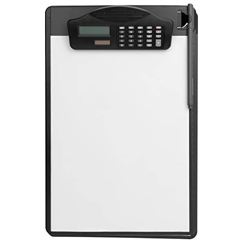 A4 Clipboards with Calculator Letter Size Multifunctional Plastic Storage Clipboard Writing Pad File Folders Office Document Holder with Hanging Hole Pen Clip Low Profile Clip Cover