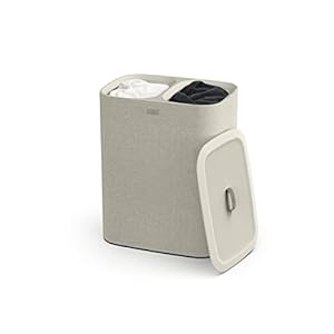 Joseph Joseph Tota 90-liter Laundry Hamper Separation Basket with lid, 2 Removable Washing Bags with Handles- Ecru
