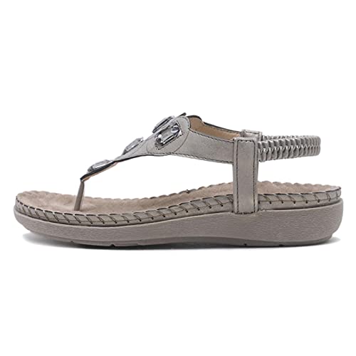 ls Women's Flat ls Fashion Crystal Women's Shoes Shoes Beach Beach Slippers Bohemia (Color : Blue Size : 10) (Gold 6)4